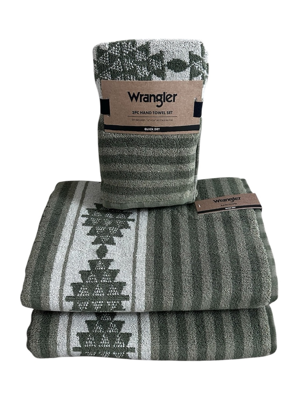 Wrangler Green Southwestern 4 Pc Towel Set 2 Bath Towels 2 Hand Towels NWT